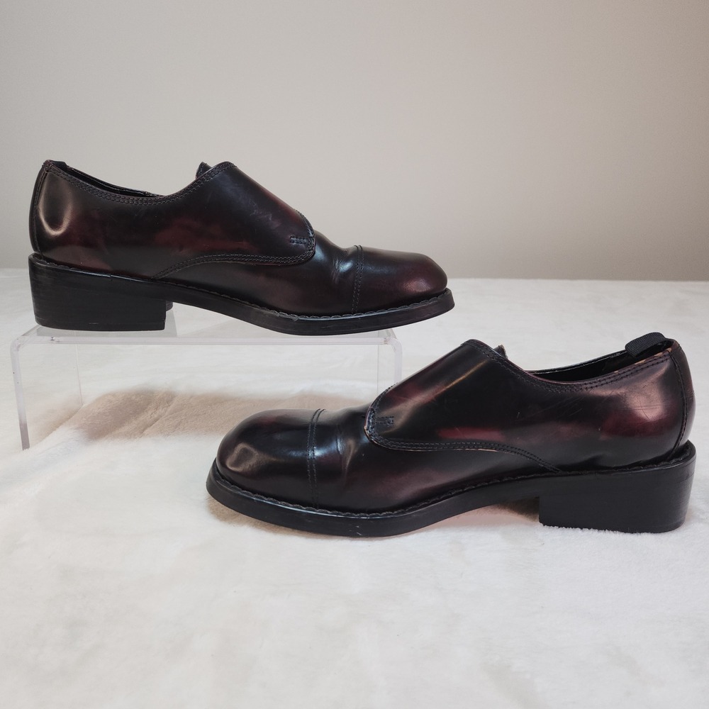Vintage 90s Oxblood Leather Monk Strap Loafers Womens 8.5 Chunky Cyber Goth - Picture 3 of 13